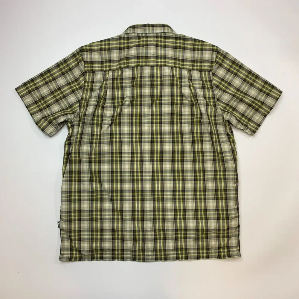 The North Face Button Up Shirt Mens L Large Yellow Pine Knot Woven Nylon Blend